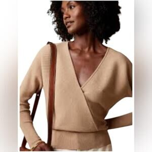 BANANA REPUBLIC‎ Rina Rib Wrap Front Camel Sweater Women’s Size Large
